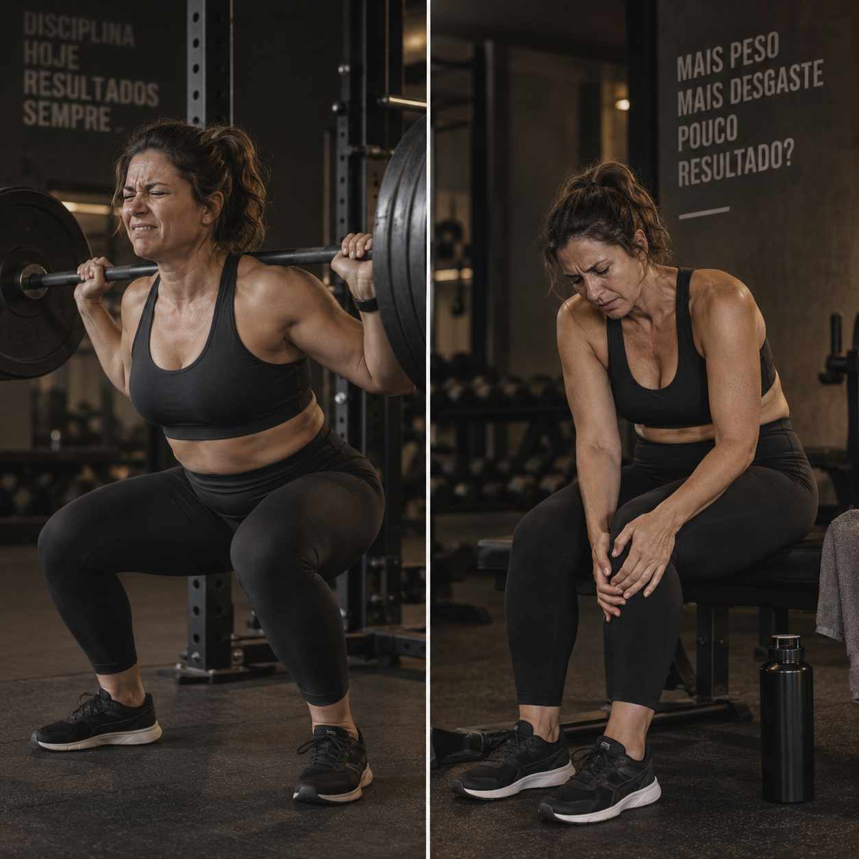 Treino pesado que sobrecarrega joelhos e coluna